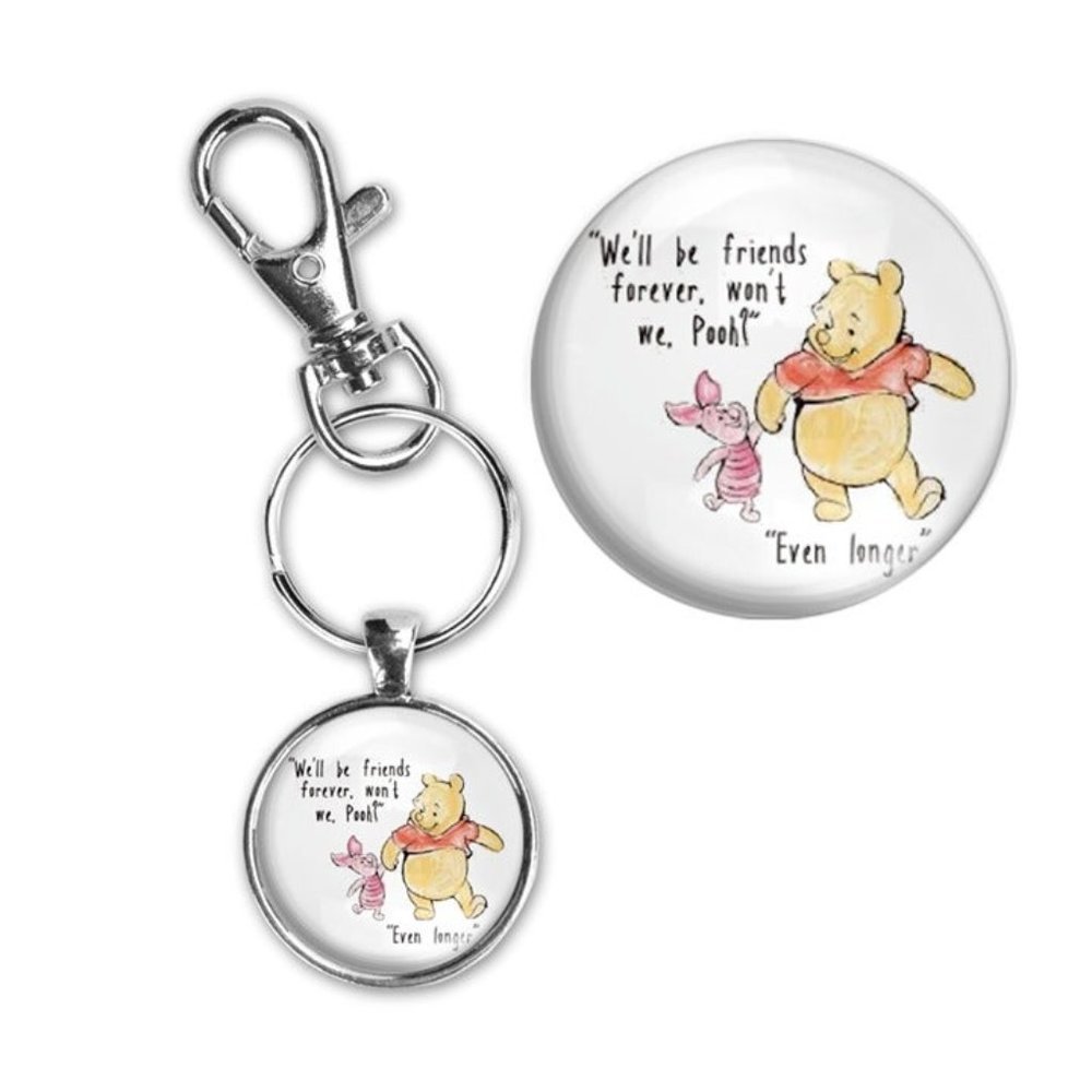 We'll be Friends Forever Piglet Winnie the Pooh Silver Key Chain Carabiner Clip